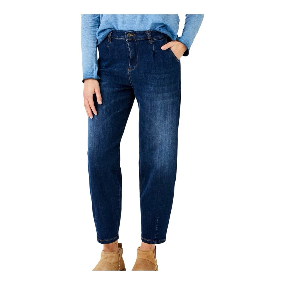 Suzy D London May Stretch Denim Barrel Cut Jeans Womans Sz LG Blue Made In Italy